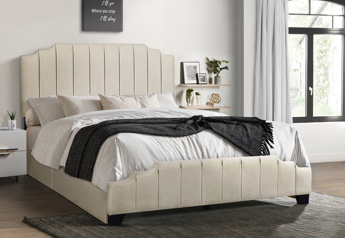 HH975 Beige Platform Bed - Full, Queen, King (HH)