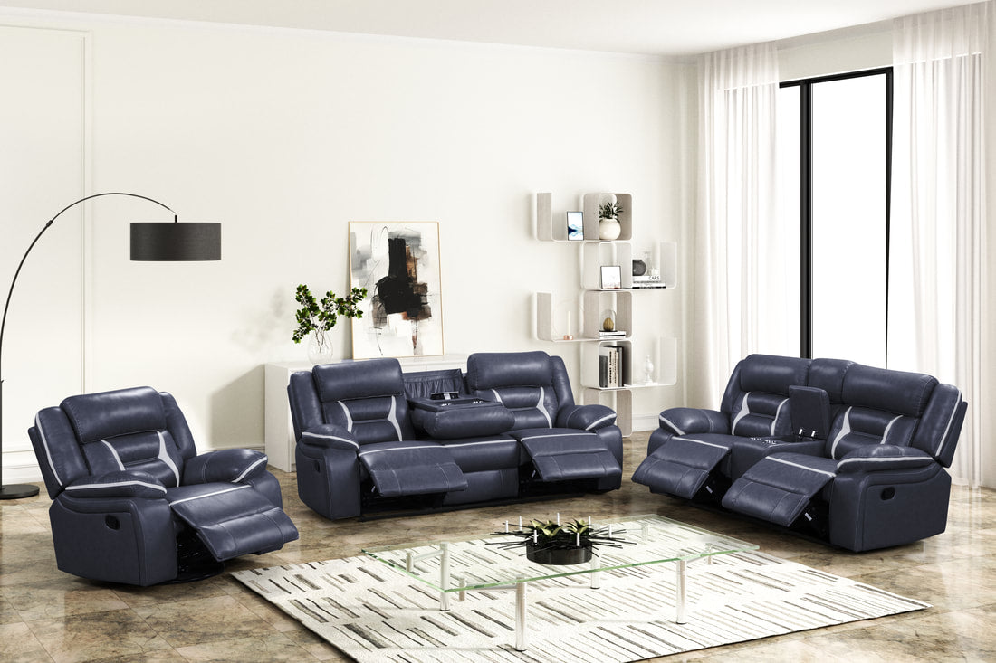 Luka30 Blue OVERSIZED 3PC Reclining Set (HH)