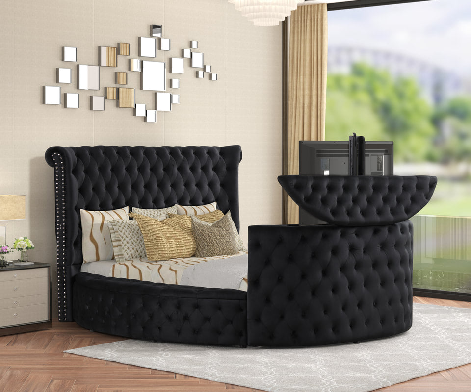 Patron2Black Platform Bed - Queen, King (w/ FIREPLACE) (HH)
