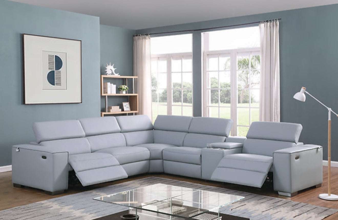 6Pcs Picasso Reclining Sectional (LT. Blue 2 Power) (NE)