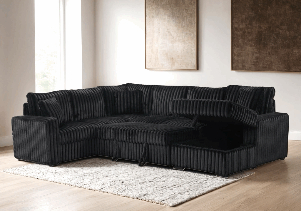 Sonic Black Sectional With Pull-Out Bed (HH)
