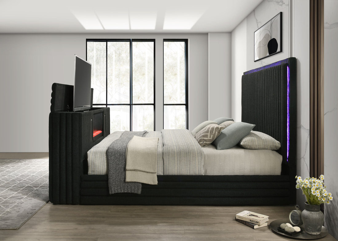 Villa Black Platform Bed - Queen, King (HH)