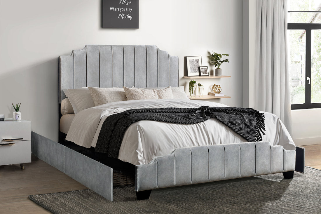 HH970 Gray Platform Bed - Full, Queen, King (HH)