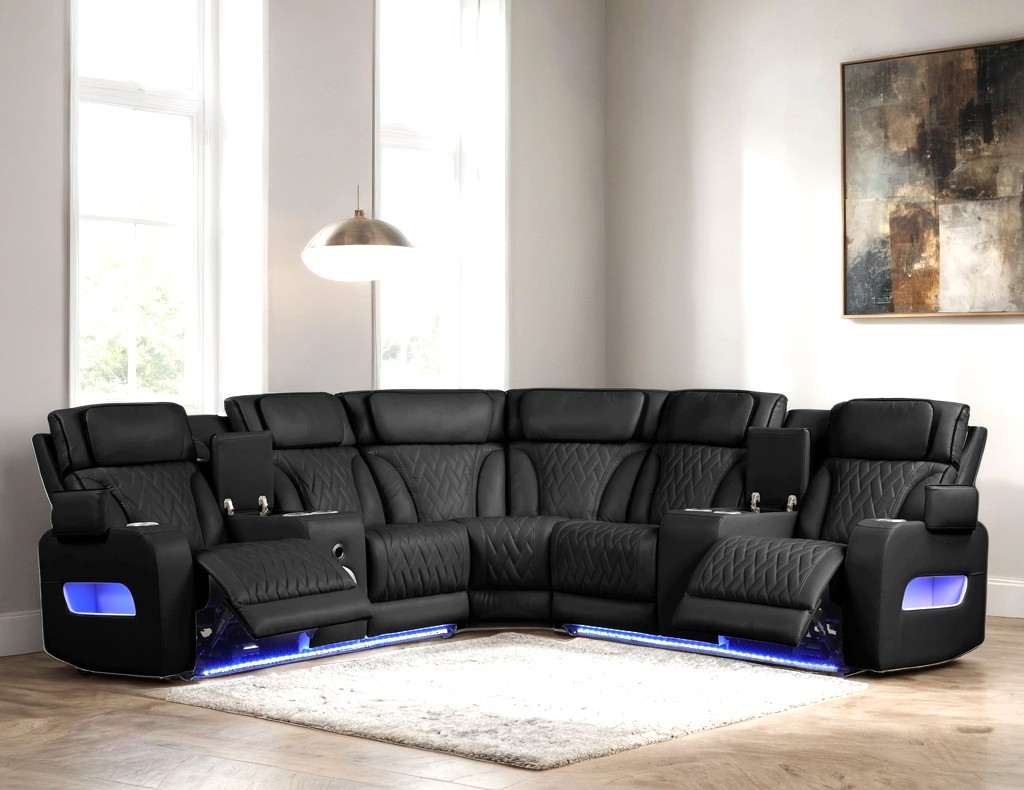 Spain Black Power Reclining Sectional (Power Headrests) (HH)