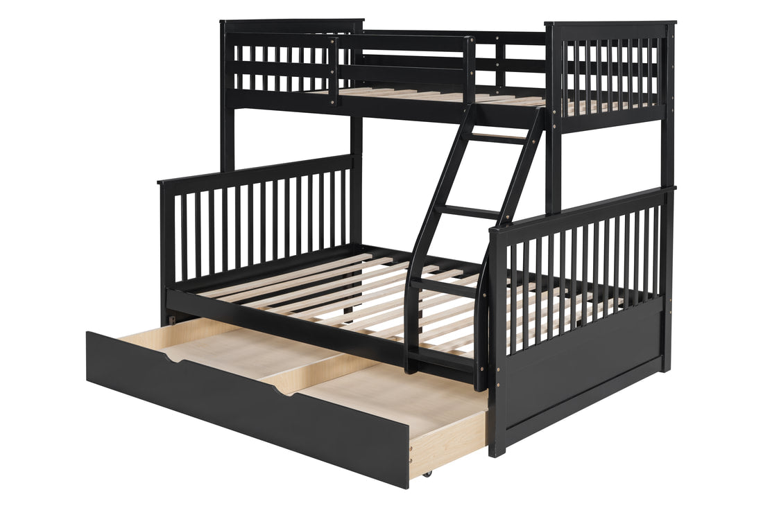 BB22 Twin/Full Bunk Bed w/Twin Trundle Black (HH)