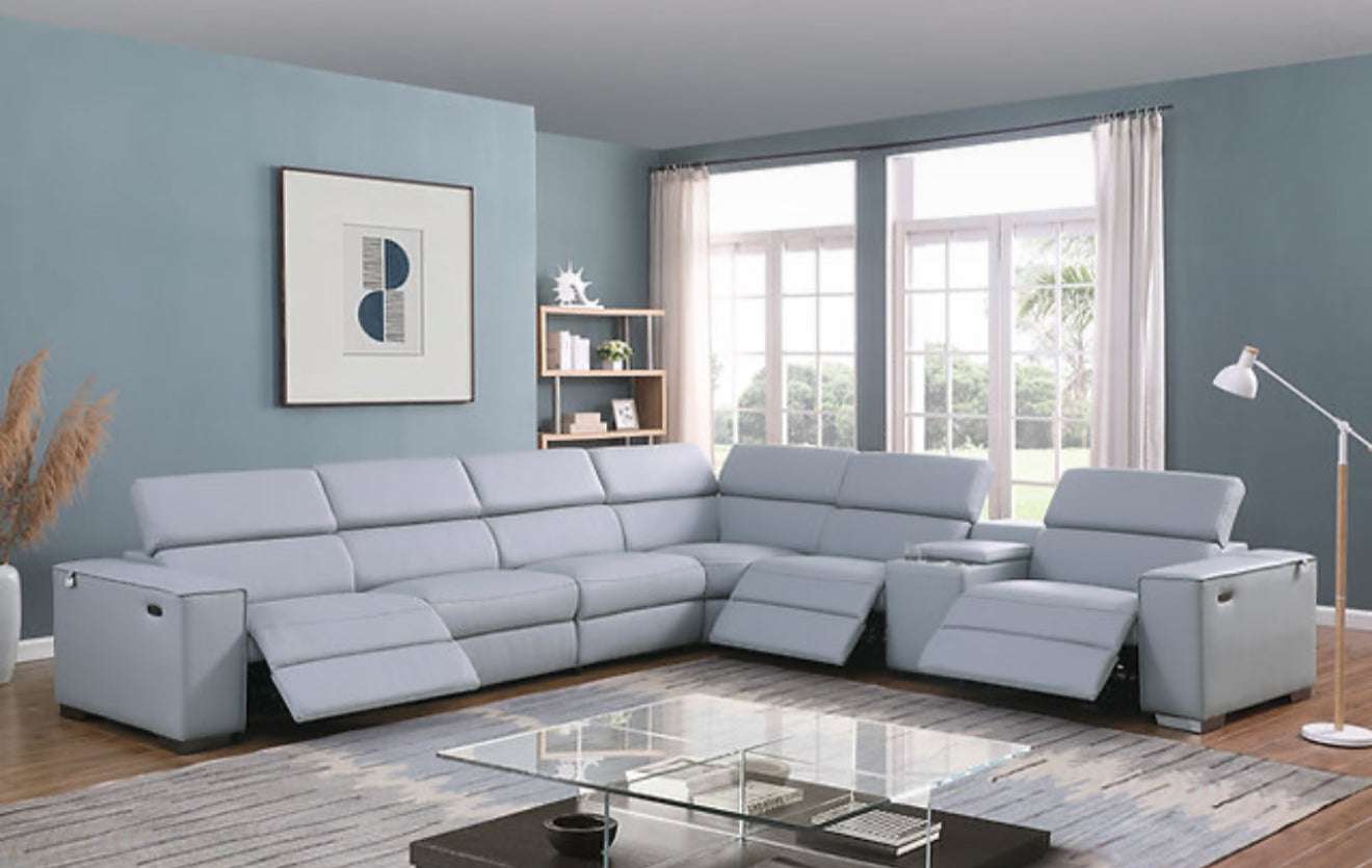 7Pcs Picasso Reclining Sectional (LT. Blue 3 Power) (NE)