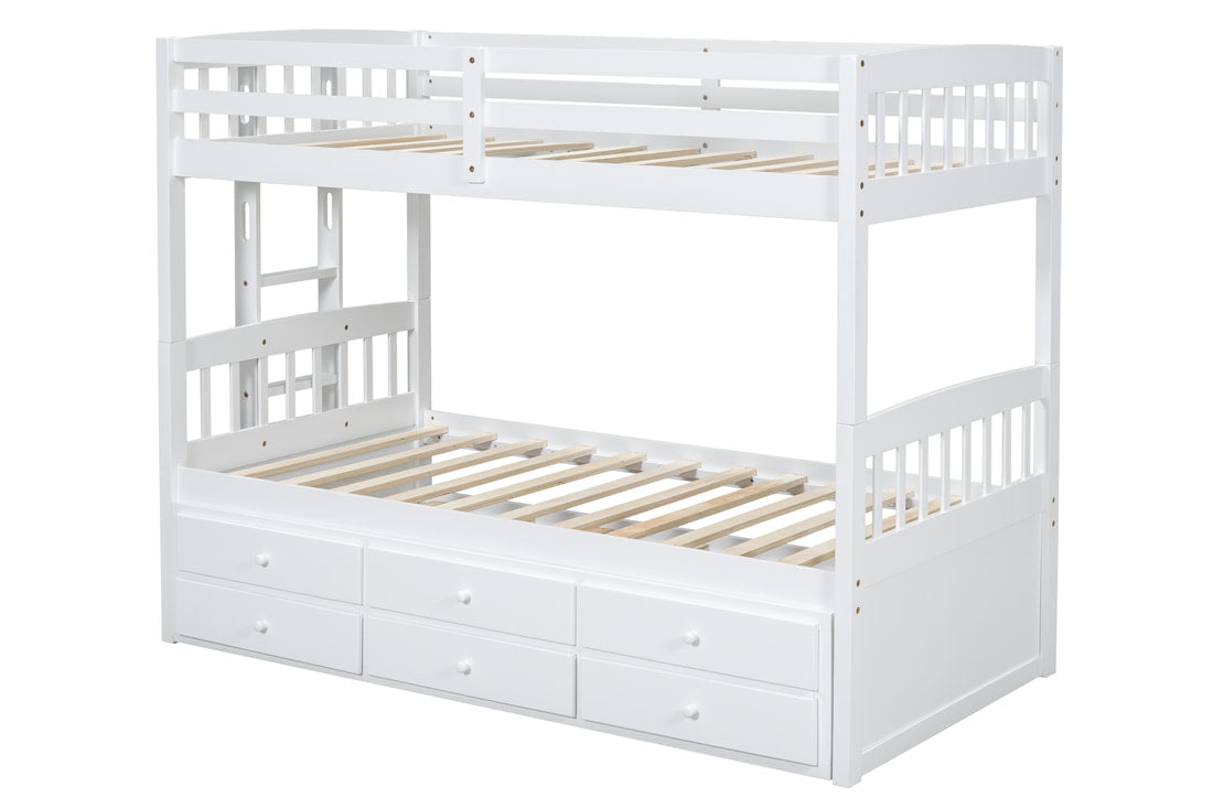 BB41 TWIN/TWIN Bunk Bed w/Twin Trundle + 3 Drawers White (HH)