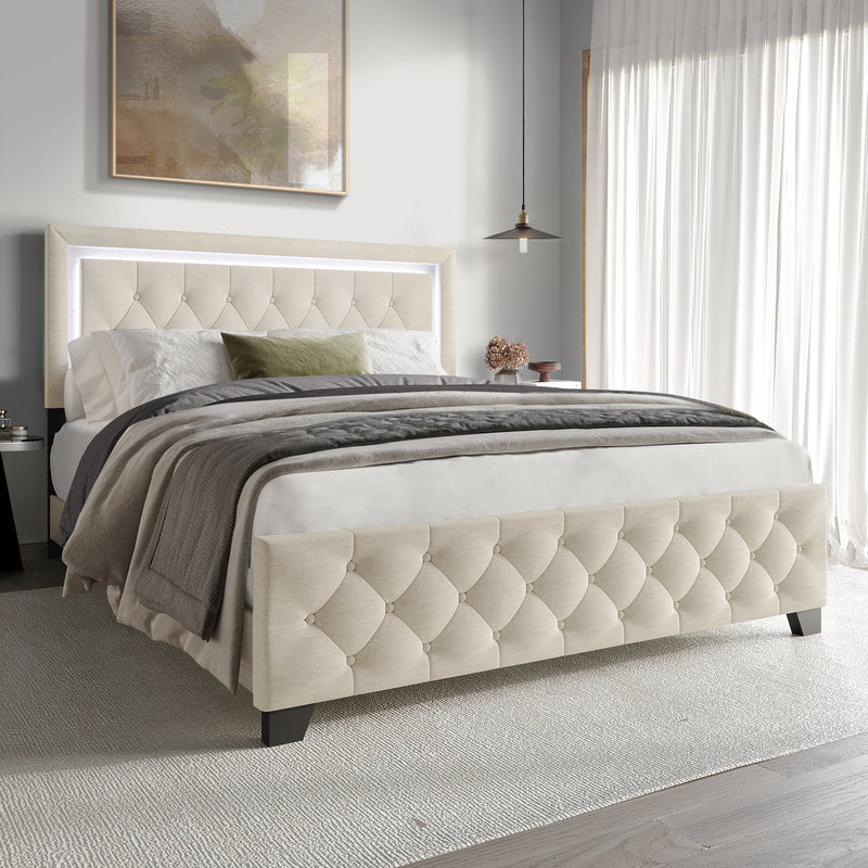 HH260 Beige Platform Bed - Twin, Full, Queen, King (HH)