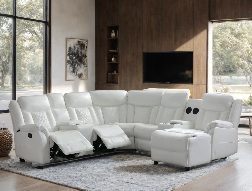 Champion White Reclining Sectional (HH)