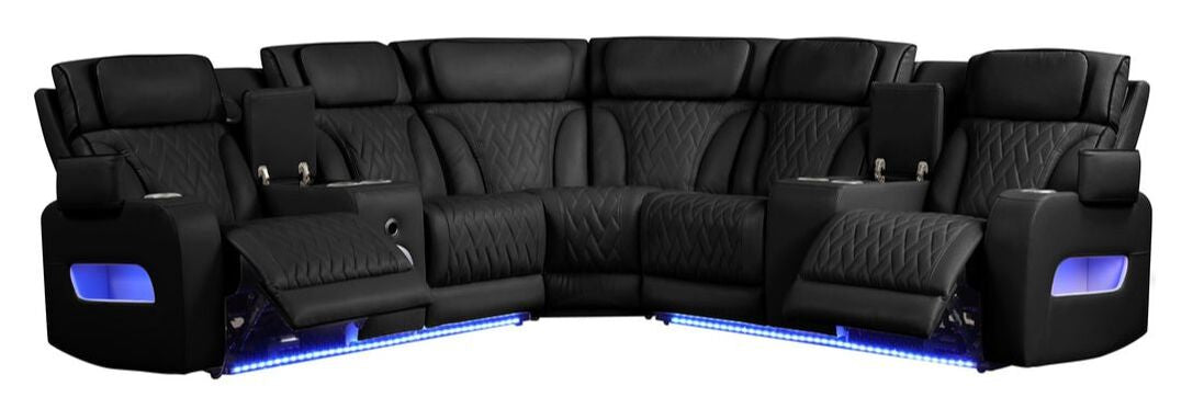 Spain Black Power Reclining Sectional (Power Headrests) (HH)