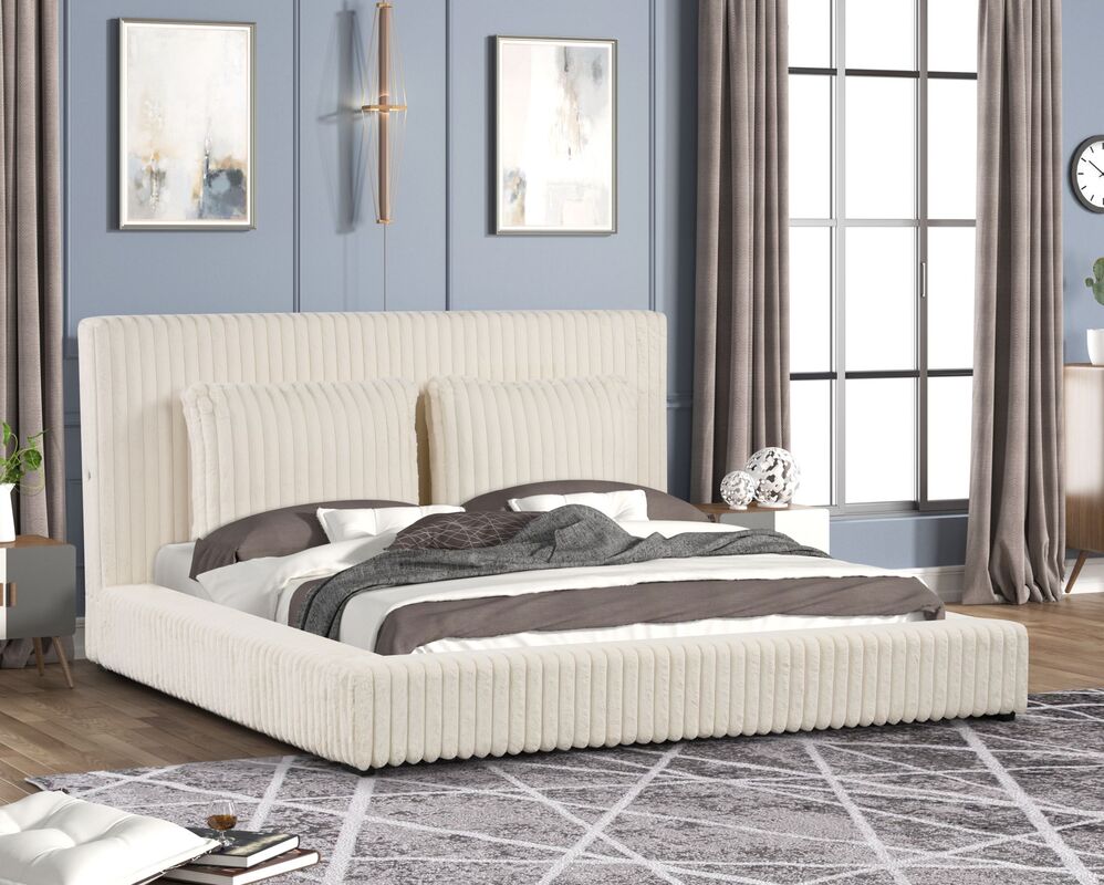 Lauren Beige Platform Bed - Queen, King (HH)