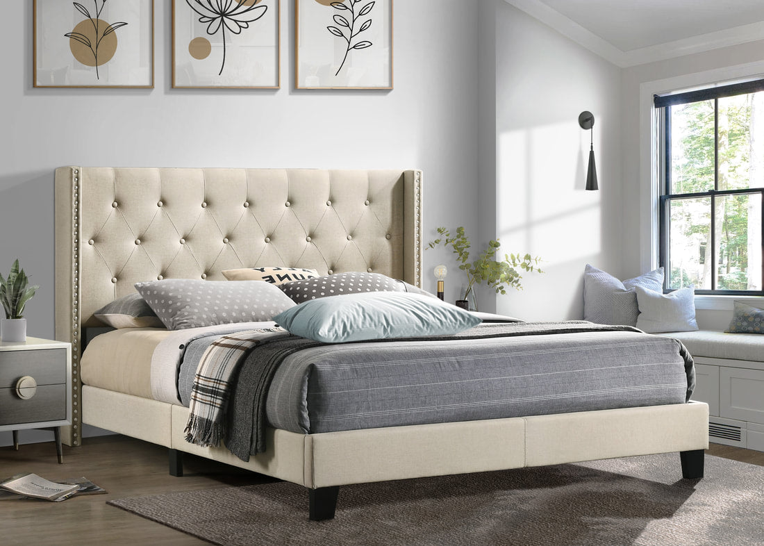 HH740 Beige Platform Bed - Twin, Full, Queen, King (HH)