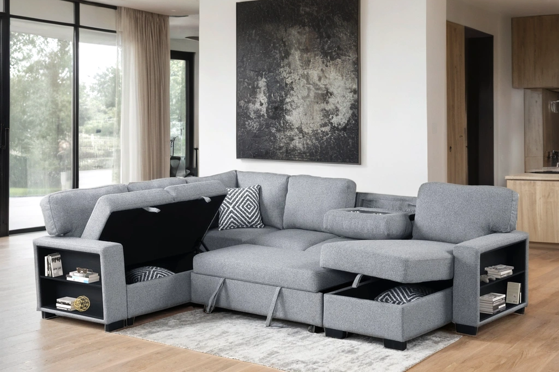Atlantic Gray Sectional With Pull-Out Bed (HH)