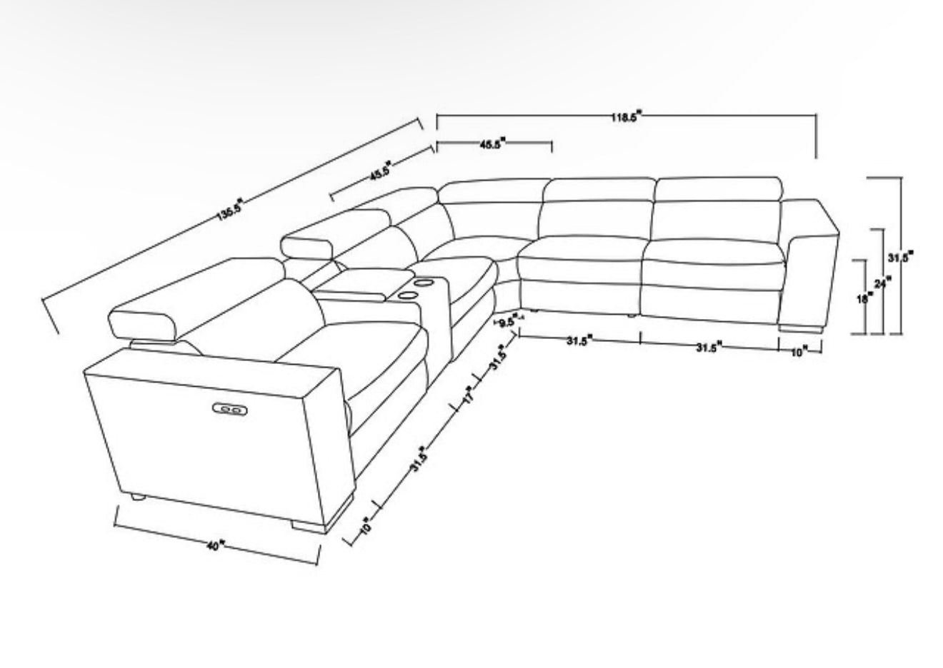 6Pcs Picasso Reclining Sectional (LT. Blue 2 Power) (NE)