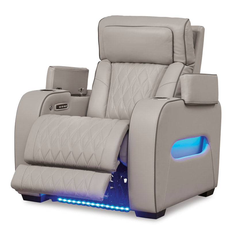 Power 2PC Reclining Set Gray (Genuine Leather + Air Massage)