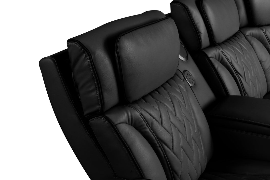 Spain Black Power Reclining Sectional (Power Headrests) (HH)