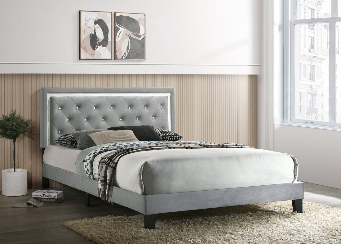 Passion Grey Velvet Platform Bed - Twin, Full, Queen, King (HH)