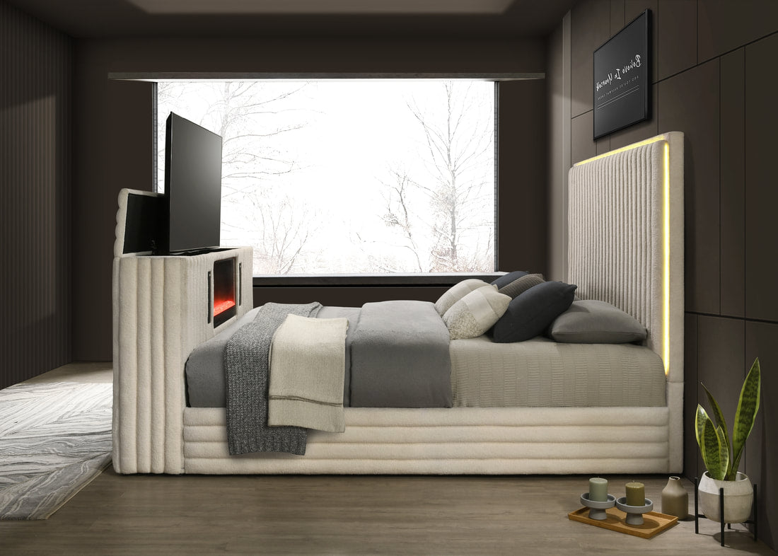 Villa White Platform Bed - Queen, King (HH)