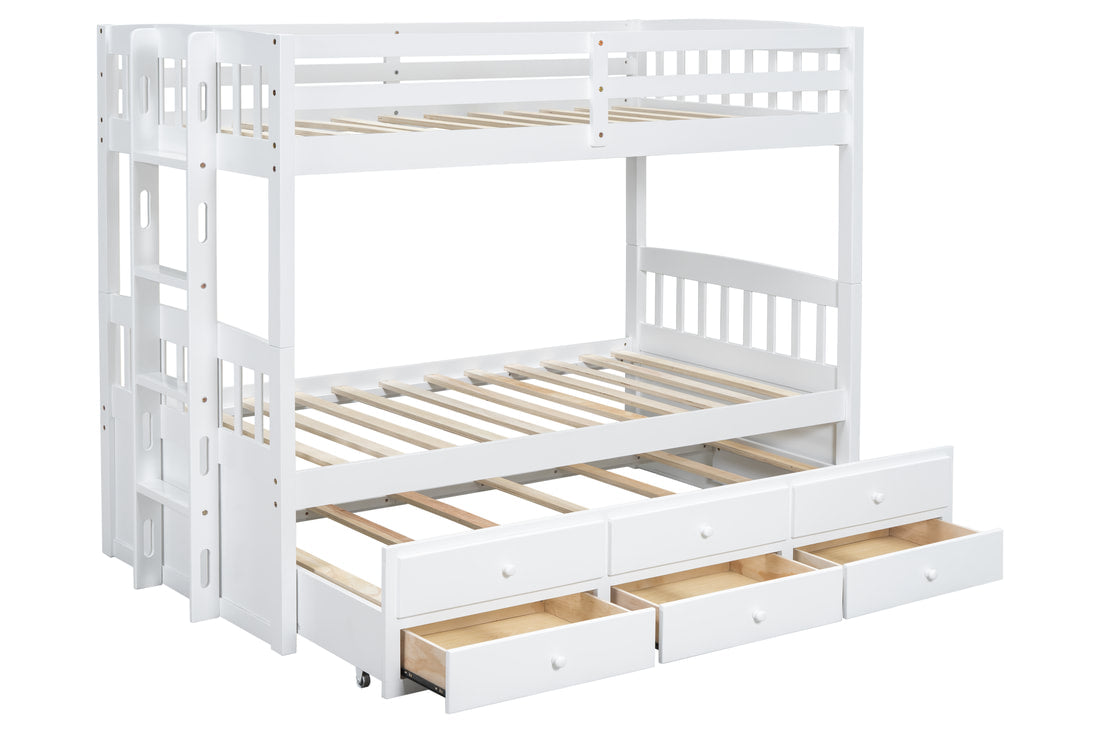 BB41 TWIN/TWIN Bunk Bed w/Twin Trundle + 3 Drawers White (HH)