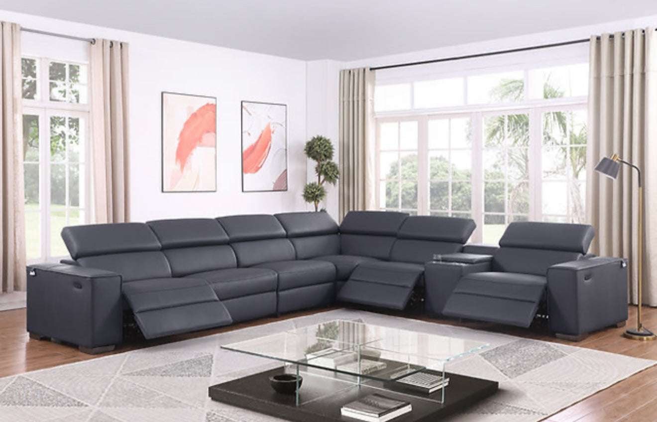 7Pcs Picasso Reclining Sectional (DK. Grey 3 Power) (NE)