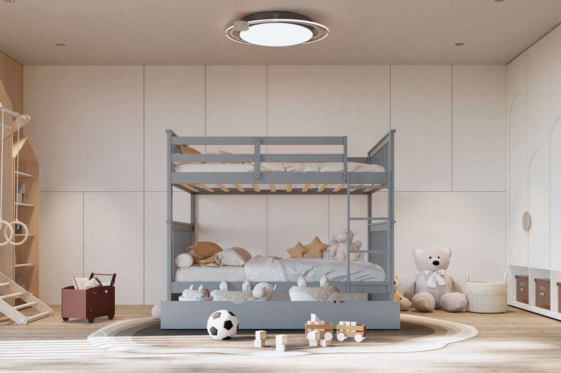 BB33 Full/Full Bunk Bed w/Twin Trundle Gray (HH)