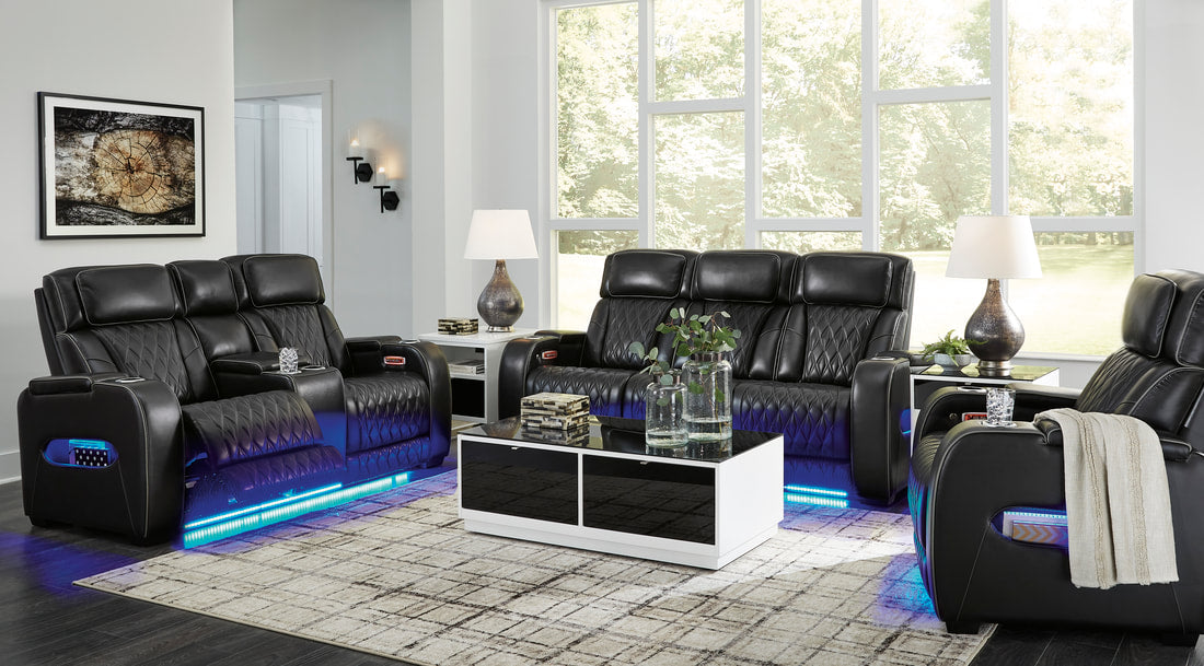 Power 2PC Reclining Set Black (Genuine Leather + Air Massage) (HH)