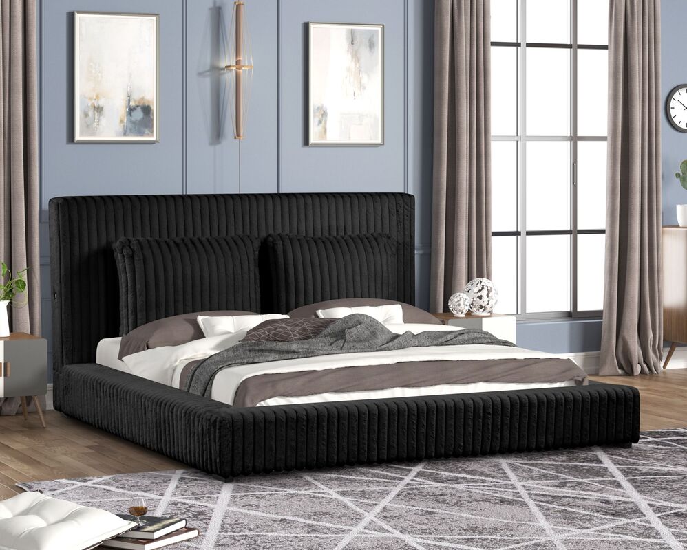 Lauren Black Platform Bed - Queen, King (HH)