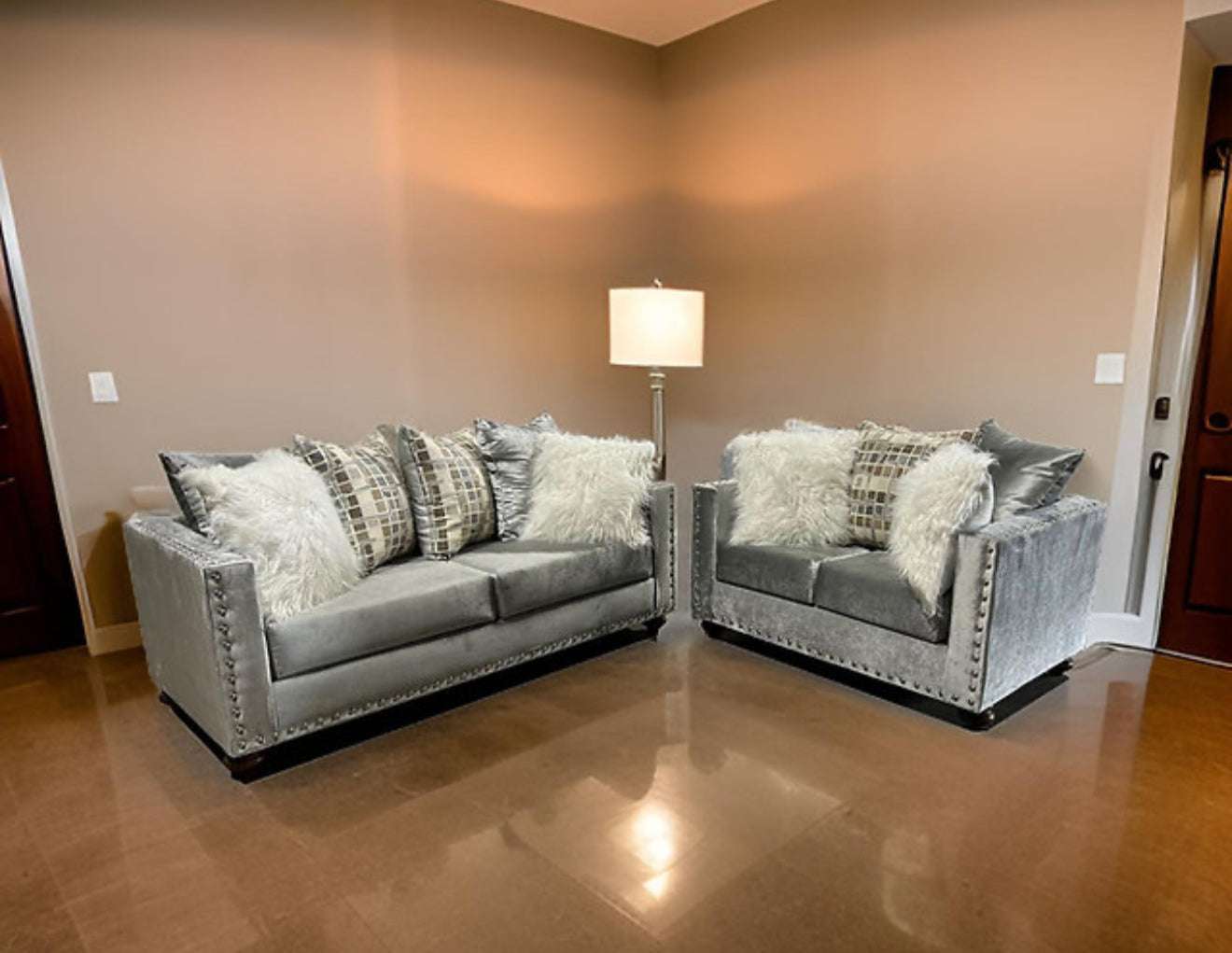 Silver Sofa and Loveseat (Silver) (NE)