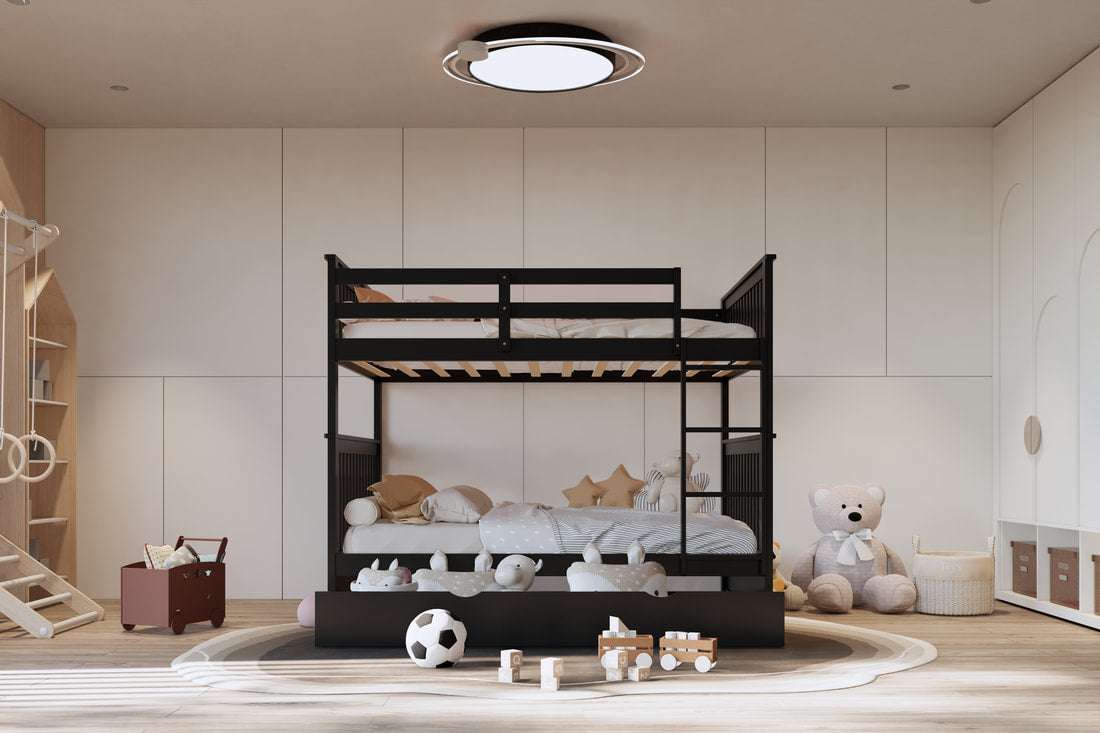 BB32 Full/Full Bunk Bed w/Twin Trundle Black (HH)