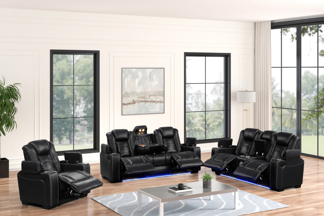 STEFANO20 Black 3PC Reclining Set