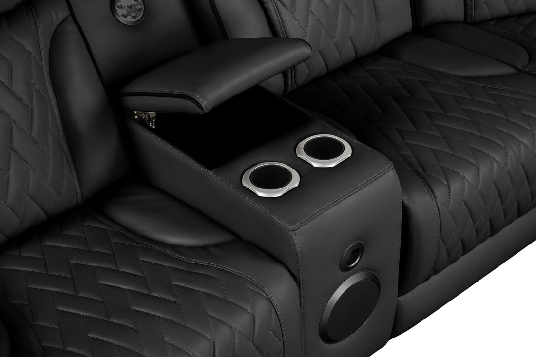Spain Black Power Reclining Sectional (Power Headrests) (HH)