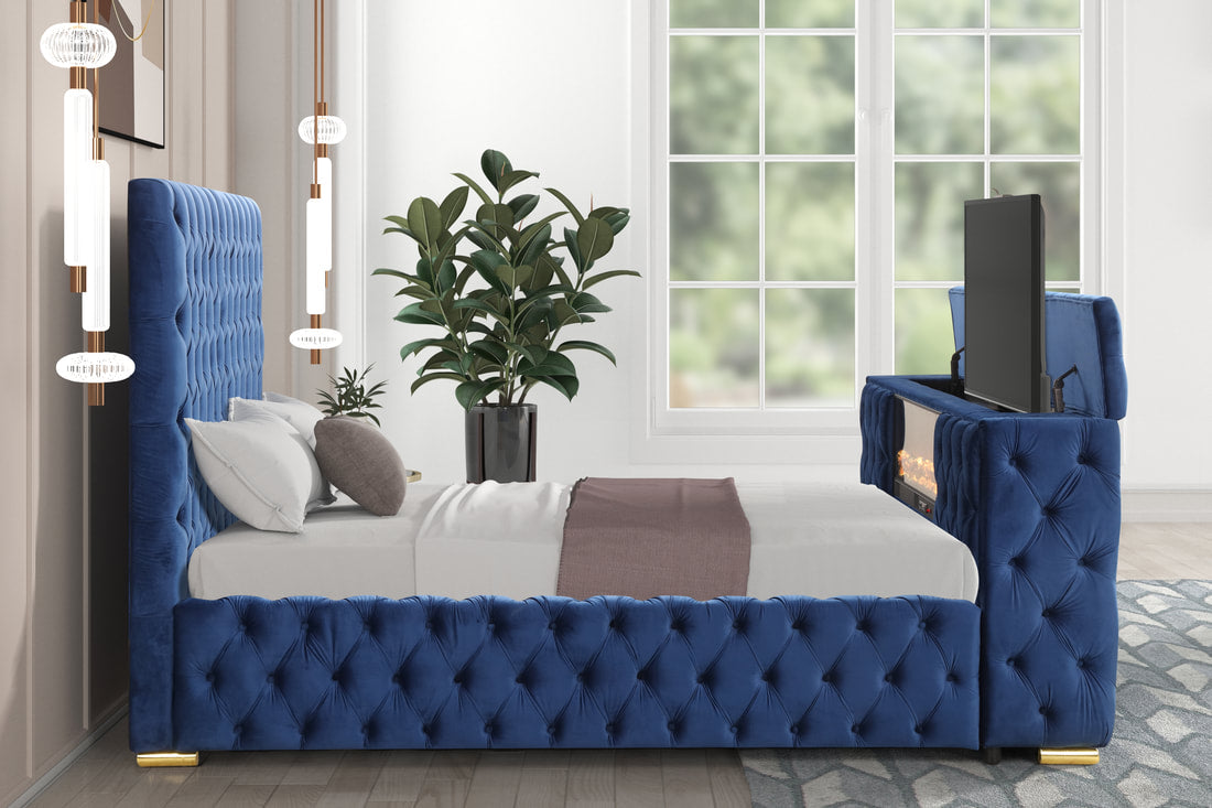 Future Blue Platform Bed - Queen, King (HH)