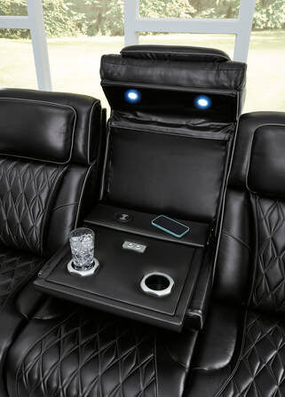 Power 2PC Reclining Set Black (Genuine Leather + Air Massage) (HH)