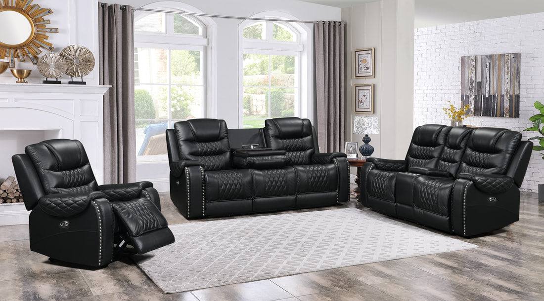 Harley Black Power - TOP GRAIN LEATHER Reclining Set (HH)