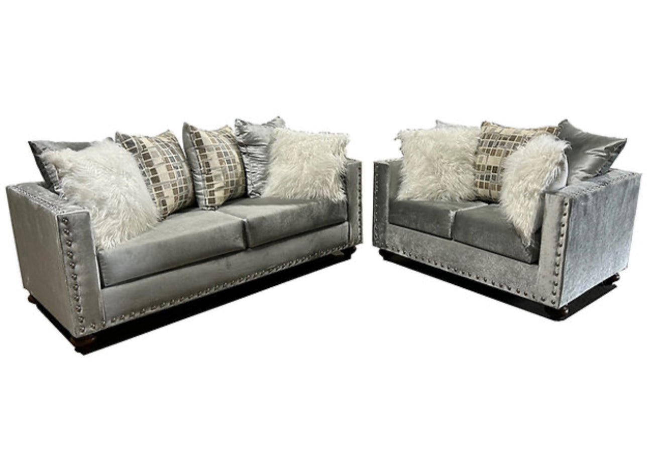 Silver Sofa and Loveseat (Silver) (NE)
