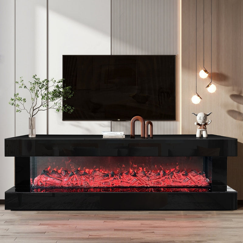 A86 TV STAND W/FIREPLACE (BLACK) (HH)