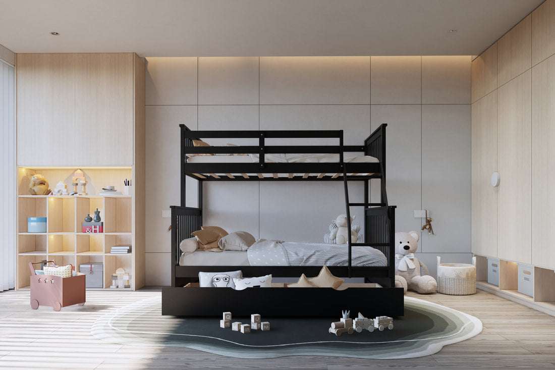 BB22 Twin/Full Bunk Bed w/Twin Trundle Black (HH)