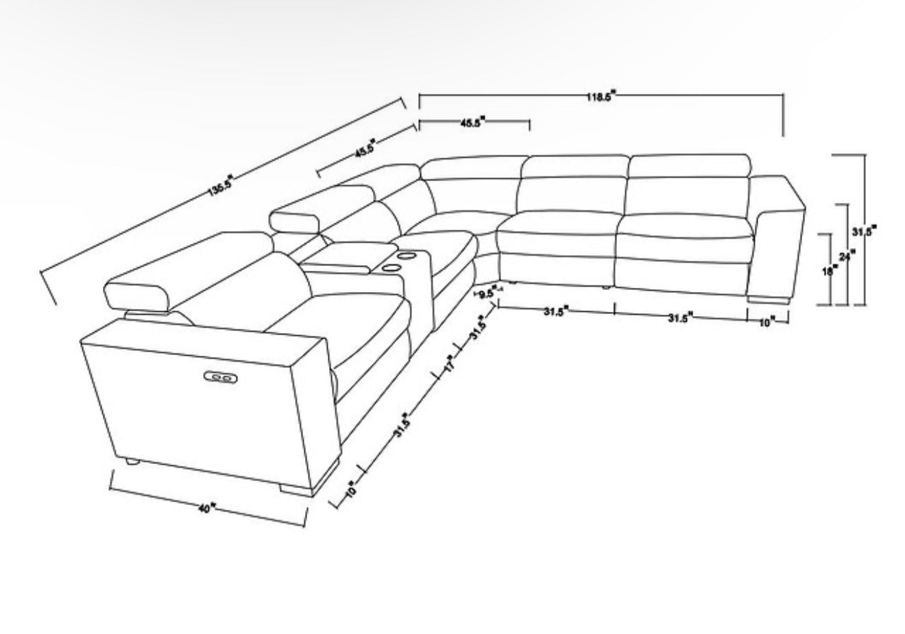 7Pcs Picasso Reclining Sectional (Black 3 Power) (NE)