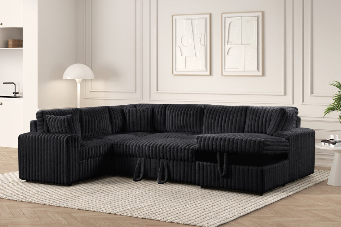 Forever Black Sectional With Pull-Out Bed (HH)