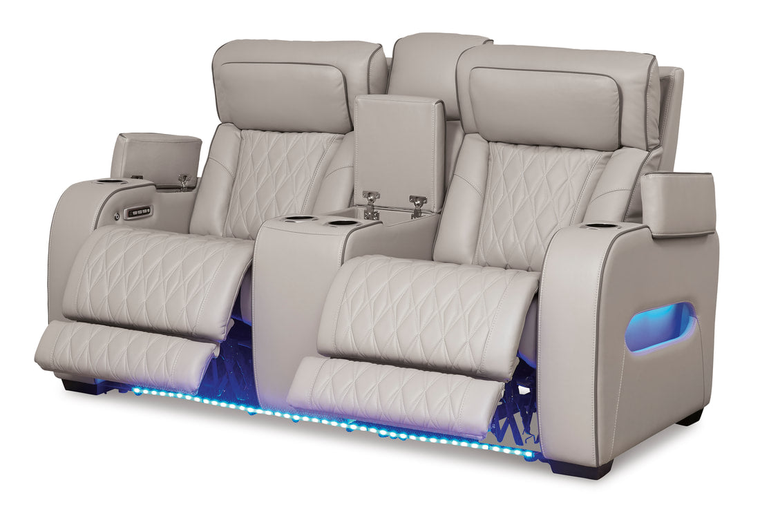 Power 2PC Reclining Set Gray (Genuine Leather + Air Massage)