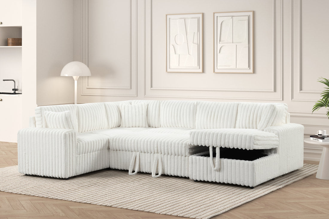 Forever Beige Sectional With Pull-Out Bed (HH)
