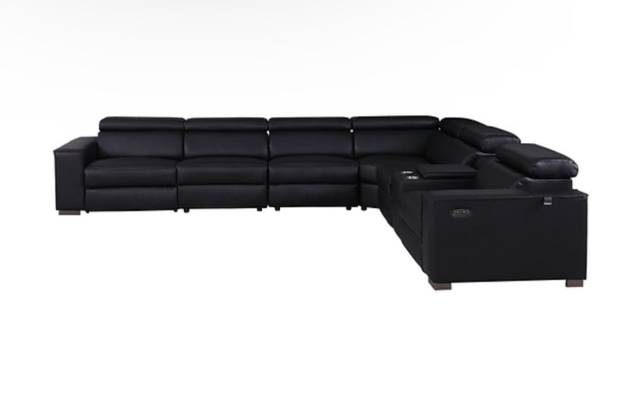 7Pcs Picasso Reclining Sectional (Black 3 Power) (NE)