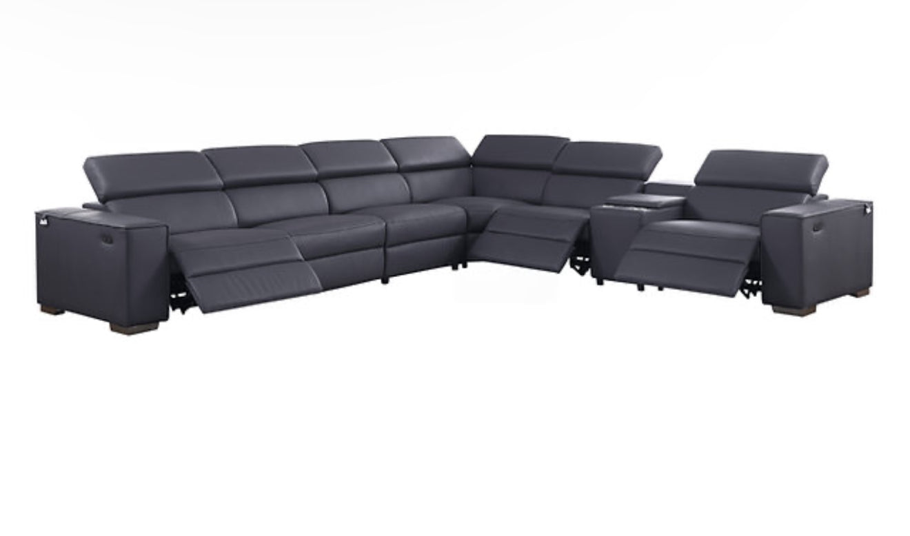 7Pcs Picasso Reclining Sectional (DK. Grey 3 Power) (NE)