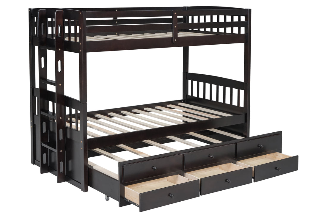 BB40 TWIN/TWIN Bunk Bed w/Twin Trundle + 3 Drawers Espresso (HH)