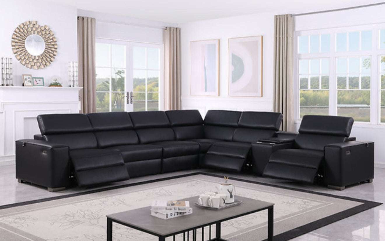 7Pcs Picasso Reclining Sectional (Black 3 Power) (NE)