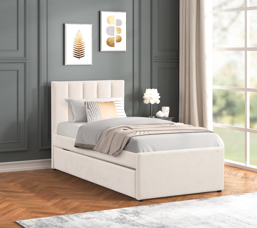 MAYA - Beige Twin Platform Bed w/ Trundle (HH)