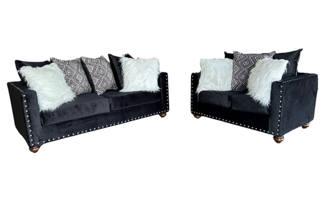 Black Sofa and Loveseat (Black) (NE)