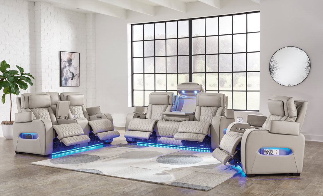Power 2PC Reclining Set Gray (Genuine Leather + Air Massage)
