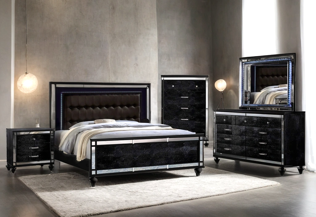 Blanca2 Black Bedroom Set Queen, King (HH)
