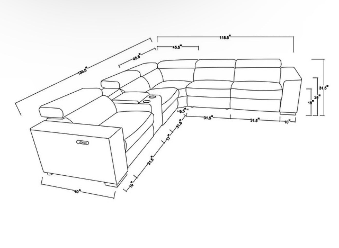 6Pcs Picasso Reclining Sectional (Carmel 2 Power) (NE)
